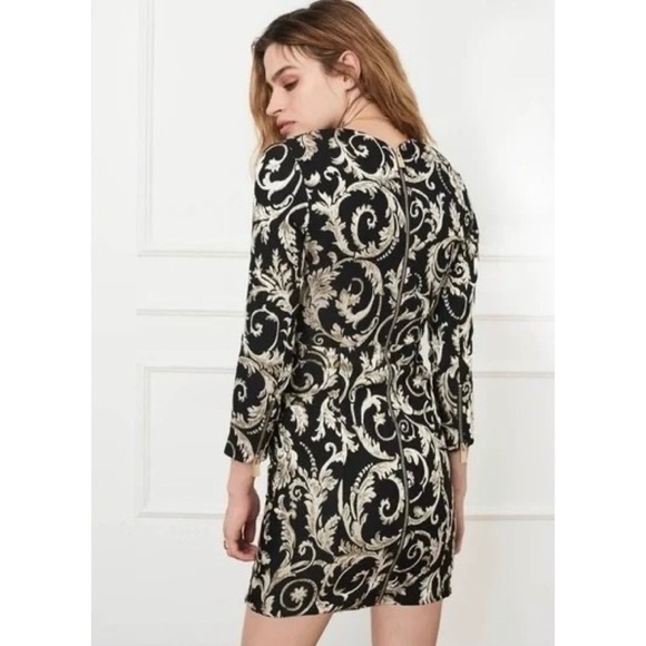 ANINE BING Gold Metallic Brocade Dress Jacquard Swirly Mini Party Holidays XS - Picture 9 of 16